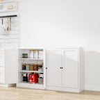 Kitchen Pantry Storage Cabinet, 34" H Storage Cabinet with Doors and Adjustable Shelves, Small Cupboard with Round Handles, Metal Kitchen Cabinet for Dining Room, Living Room, White