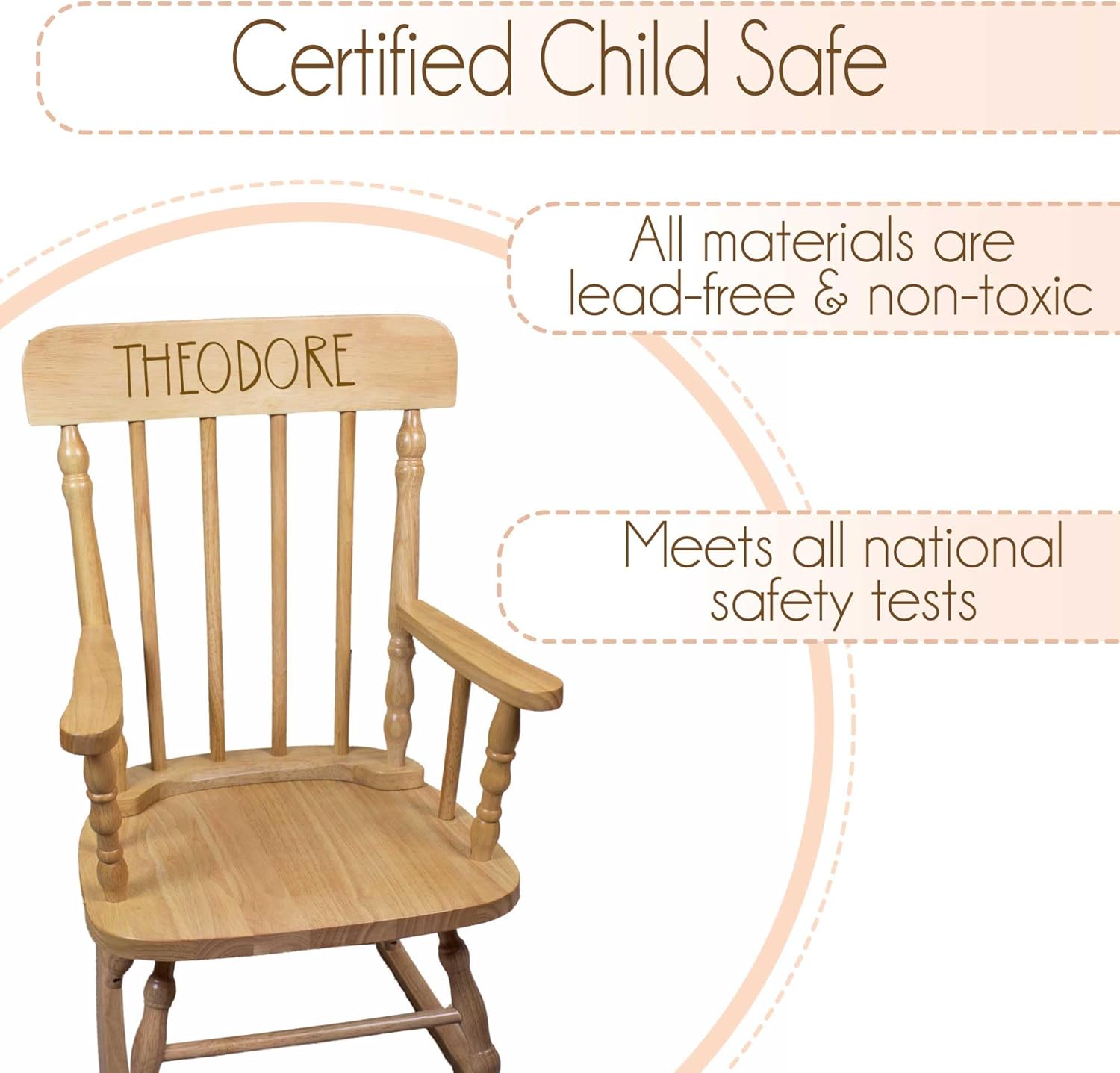 My Bambino Childrens Personalized Rocking Chair Natural Wood Engraved with Toddler Name Baby Gift