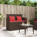 Patio Bench with Cushions Brown Poly Rattan Outdoor Storage Bench with Waterproof Bag and Gas Spring for Garden Supplies and Pool Towels