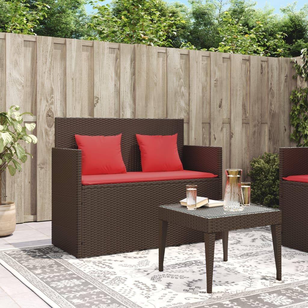Brown Poly Rattan Outdoor Storage Bench with Cushion, Patio Seat with Waterproof Bag for Cushions and Towels, Easy Open Lid with Gas Spring