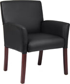 Boss Office Products Reception and Guest Box Arm Chairs with Mahogany Finish in Black