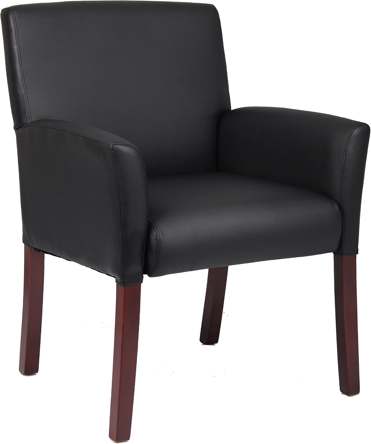 Boss Office Products Reception and Guest Box Arm Chairs with Mahogany Finish in Black