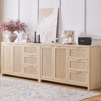 OAKHAM HOME Rattan Sideboard Buffet Cabinet with Storage Storage Credenza with 3 Drawers and 2 Doors, Accent Console Table for Living Room, Hallway or Kitchen Light Weathered Oak