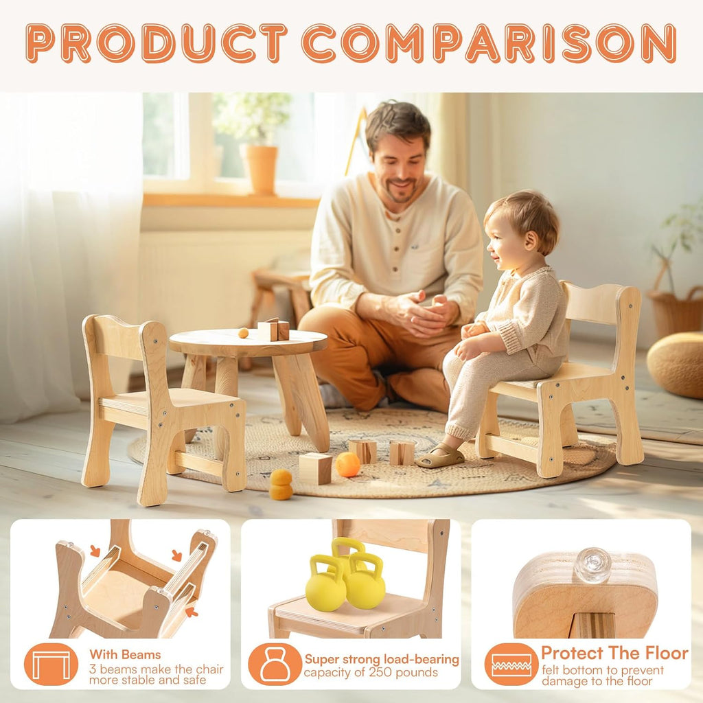 ROBOTIME Kids Wooden Chairs Set of 2, Toddler Chairs for Table & Playroom, Solid Wood Kids Furniture with Ergonomic Backrest, Heavy Duty Children’s Chairs for Reading, Dining & Learning