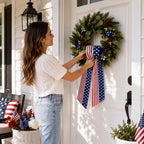 Patriotic Wreath Sash for Front Door, 4.5 x 56 Inch Red White and Blue Stripe Patriotic Wreath Satin Sash for 4th of July Memorial Day Independence Day Porch Decor