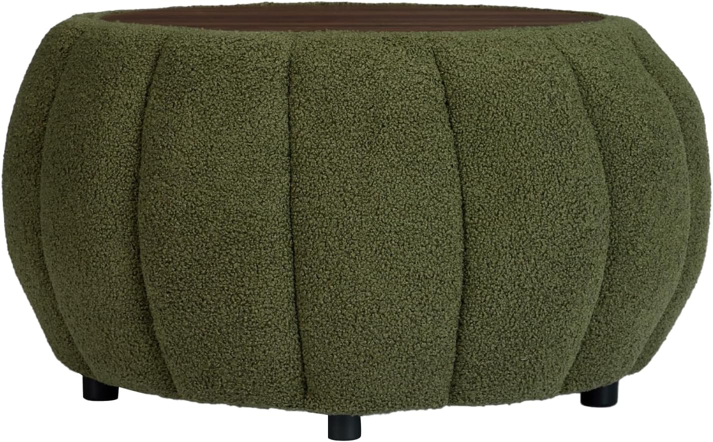YDcosyfy 30 Inches Round Ottoman Coffee Table with Storage, Upholstered Ottoman in Boucle Teddy Fabric, Wooden Top with Tray, Soft Pumpkin Shape Design,for Living Room, Bedroom, Lounge, Green