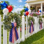 Patriotic Wreath Sash for Front Door, 4.5 x 56 Inch Red White and Blue Stripe Patriotic Wreath Satin Sash for 4th of July Memorial Day Independence Day Porch Decor