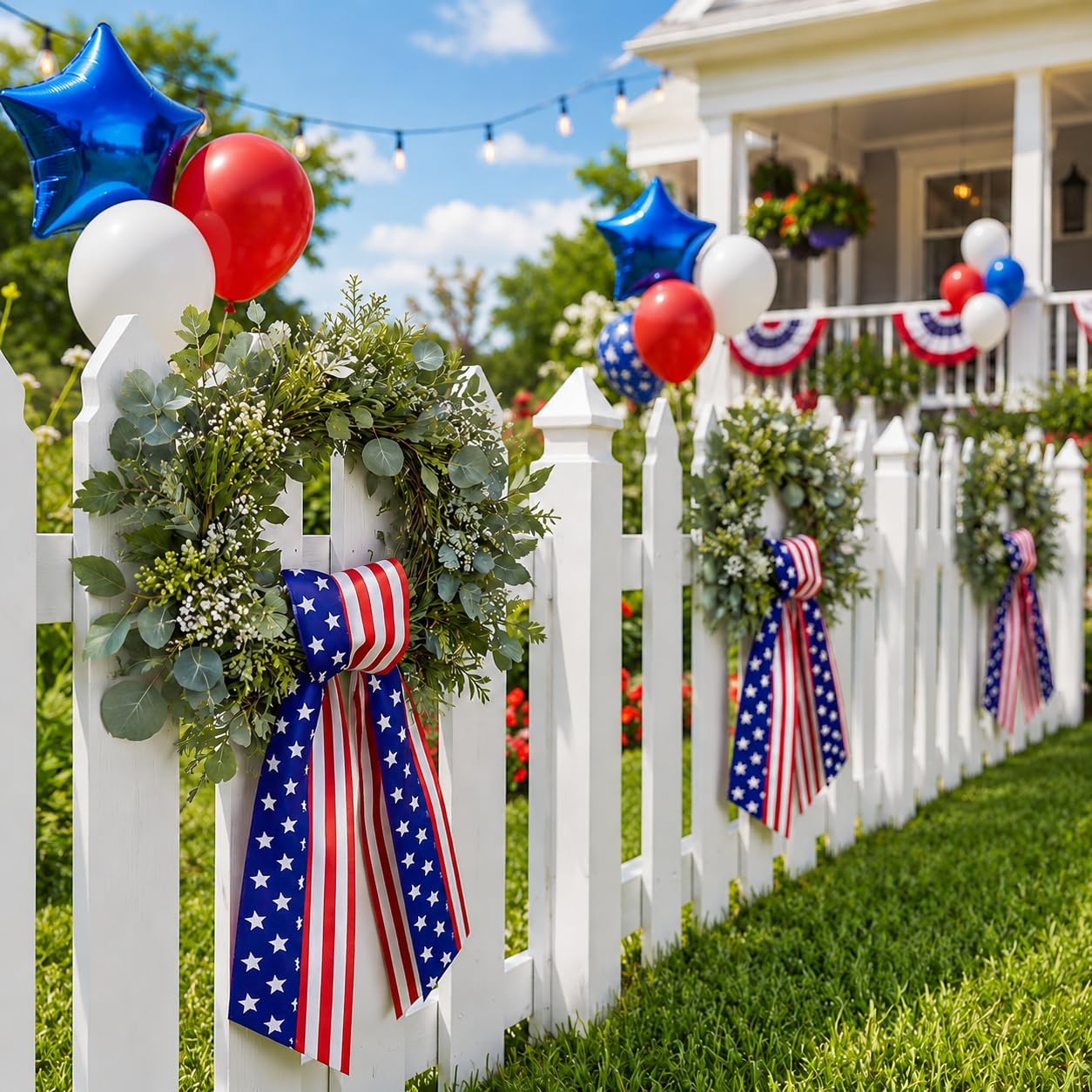 Patriotic Wreath Sash for Front Door, 4.5 x 56 Inch Red White and Blue Stripe Patriotic Wreath Satin Sash for 4th of July Memorial Day Independence Day Porch Decor