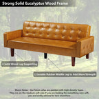 mikibama PU Futon Sofa Couch for Living Room Convertible Faux Leather Upholstered Futon Sleeper Sofa Bed Channel Tufted Bedroom Futons with Solid Wood Legs for Small Spaces