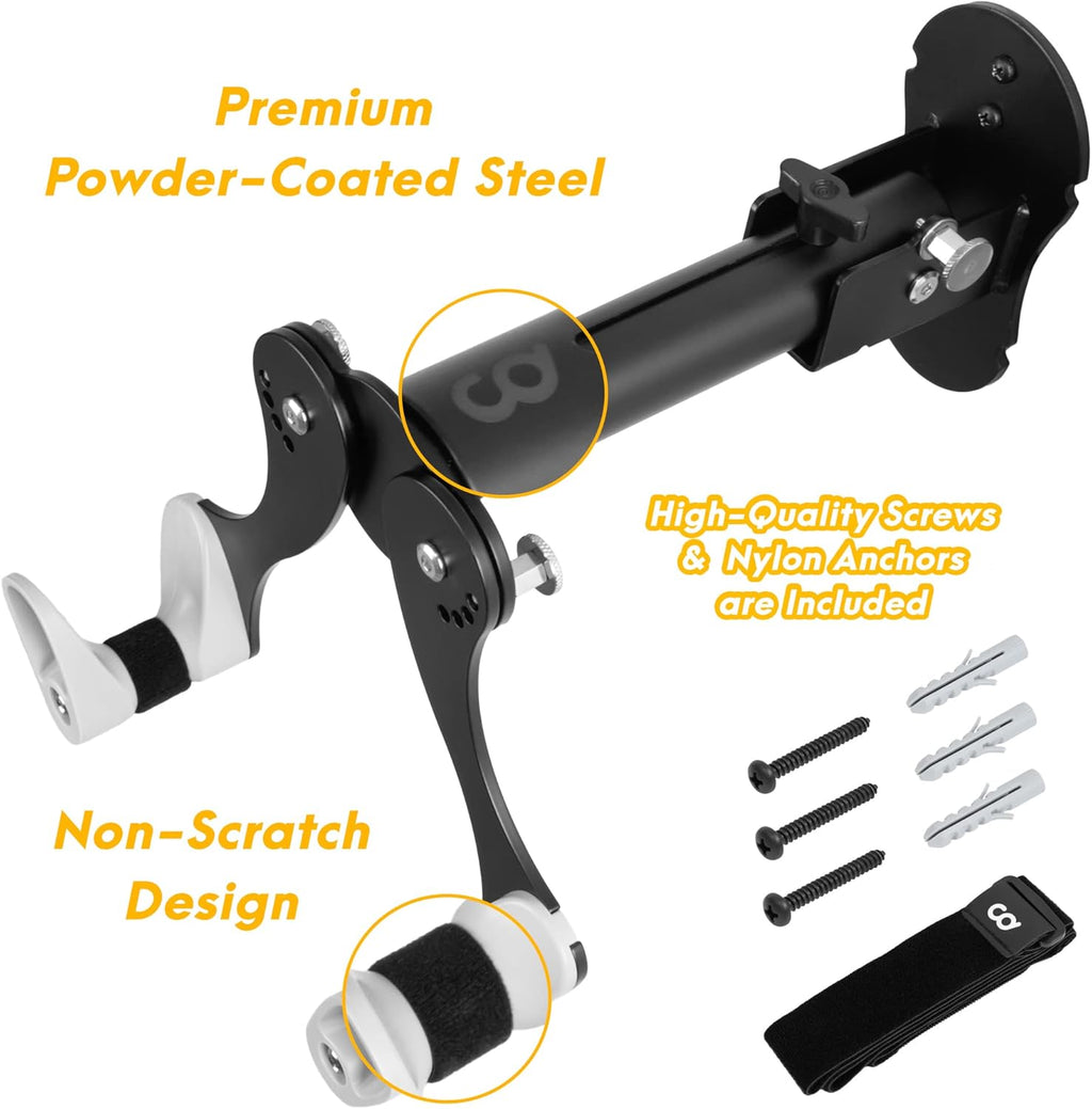 CyclingDeal Bike Wall Mount Rack - Adjustable, Extendable & Foldable - Indoor Storage Horizontal Cycling Hook Hanger Organiser - Safe & Secure for MTB, Road Bicycles in Garage or Home - Pack of 2