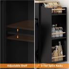 Bigbiglife Kitchen Island with Storage, 50.8" Rolling Kitchen Island Cart with Drop Leaf & Storage - Mobile Kitchen Organizer with Wheels, Rubberwood Top, Trash Can Cabinet & Towel Rack, Black