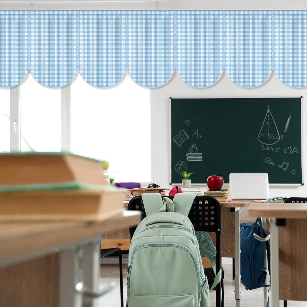 Irenare 8 Pcs Blue Check Plaid School Classroom Curtains Back to Classroom Colorful Curtains for Sunset Soiree Party Decorations Sunset Kindergarten Daycare Primary Bedroom Playroom Room Decor