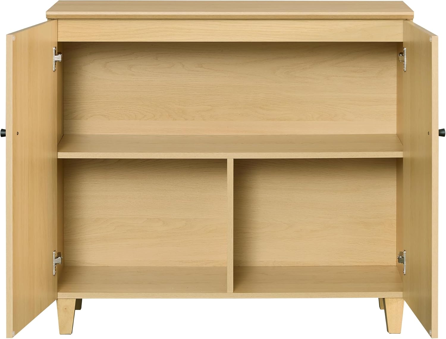 WAMPAT 35.4" Wood Sideboard Buffet Table with 2 Doors – Small Oak Credenza Storage Cabinet for Dining Room & Kitchen, Modern Coffee Bar with 3 Compartments for Living Room & Hallway