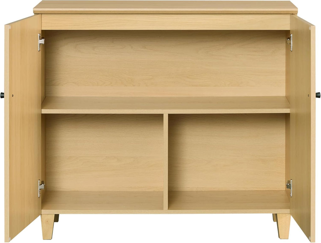WAMPAT Modern Large Sideboards Credenza Storage Cabinets, 3 Pieces, Oak | 106" Wide Buffet Table w/ Doors & Shelves, Mid Century Tall Media Console, Wood Kitchen Coffee Bar for Living Room, Hallway