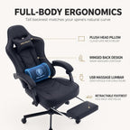 Office Desk Computer Gaming Chair for Adults, Ergonomic High Back Gamer Chair with Massage and Pocket Spring Cushion, Swivel Comfy Video Game Chairs with Footrest and Lumbar Support (Black Leather)