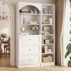 Cyclysio 80" Tall Pantry System with 3 Drawers, Arched Pantries with 9-Tier Open Shelves, Wooden Cupboard Storage Organizer with Baseboard Cutout for Living Room, Kitchen