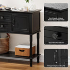 Console Table with 2 Soft-Close Cabinet Doors, Retro Narrow Entryway Table with 2 Drawers & Open Storage Shelf, 42" Long Behind Couch Sofa Table for Living Room, Foyer, Hallway, Coffee Bar (Black)