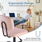 DUMOS Armless Home Office Executive Chair - Small Desk Chair with Low Back Lumbar Support, Height Adjustable PU Leather Computer Task Chair with 360° Swivel Wheels, for Adults, Pink
