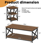 Bigbiglife Living Room Coffee Table Set of 3, Industrial X-Design Coffee Table and 2 End Side Tables, 3 Piece Living Room Table Set with Large Storage for Apartment Home (Rustic Brown)