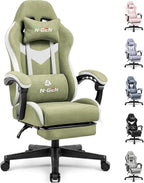 N-GEN GAMING Gaming Chair Video Game Computer Office Desk Use Ergonomic Reclining Backrest Adjustable Armrests Lumbar Support Footrest High Density Foam Breathable Fabric Heavy Duty Base (Green)
