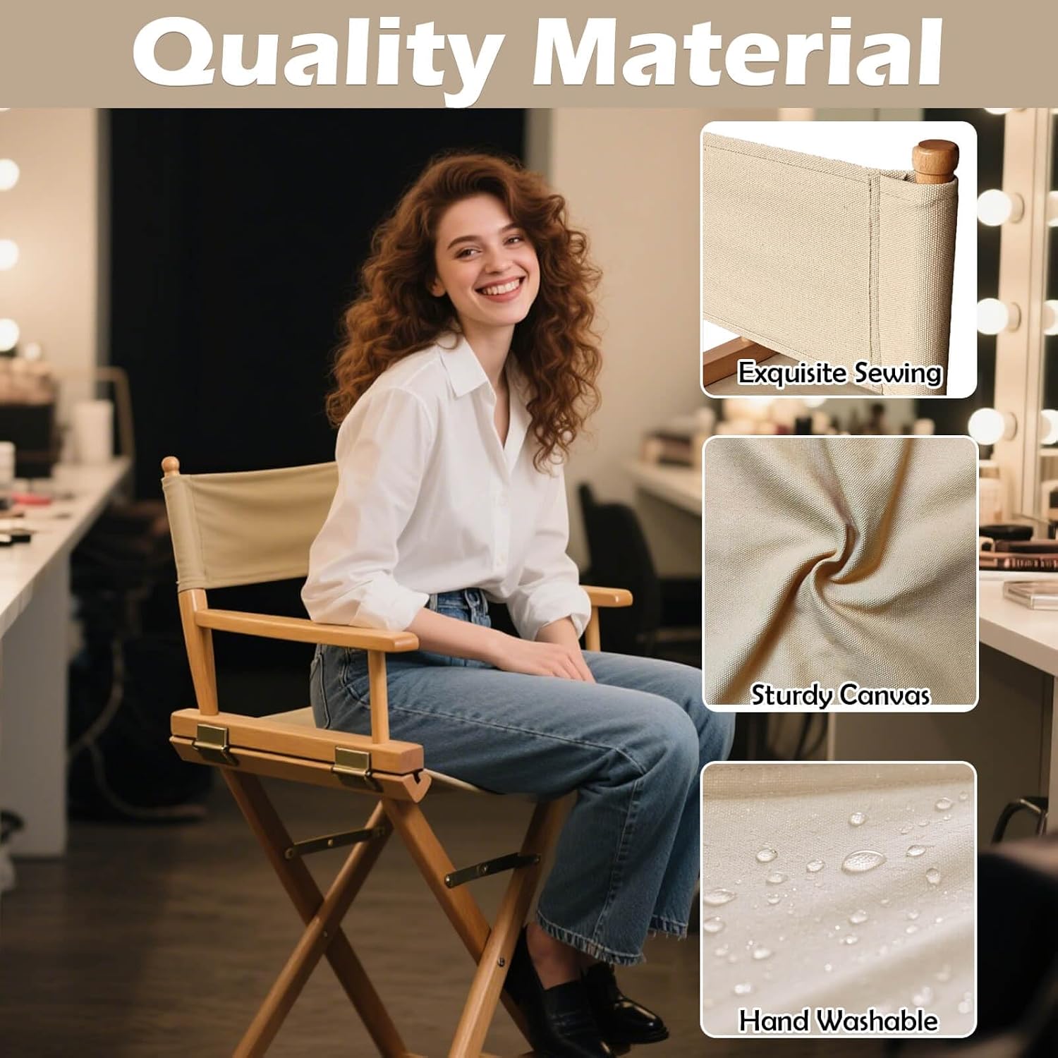 STAY GENT Director's Chair Canvas Replacement Kit 21"L x 8"W - 21"L x 16.5"W Replacement Canvas Durable Cotton Canvas Seat & Back Covers for Home,Model Artist,Makeup,Show Dressing Room, 1 Set Khaki