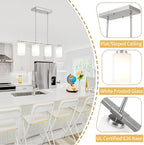 Modern Island Lights for Kitchen, Brushed Nickel Dining Room Light Fixtures, 4-Light Linear Chandeliers Over Table White Frosted Glass Kitchen Hanging Lights Pendant Lighting Over Island