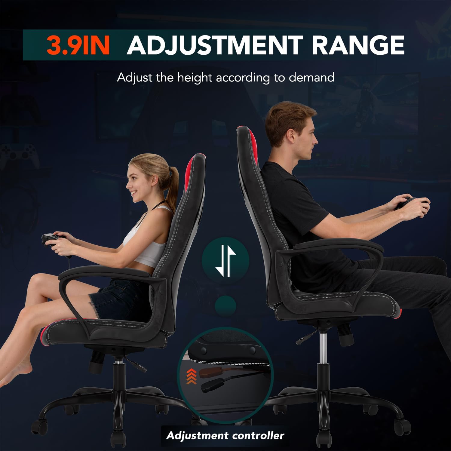 BestOffice Gaming Chair with Massage, Ergonomic Office Desk Chair, Adjustable Lumbar Support & Headrest,Computer Task Chair, 360° Swivel for Adults (Red)