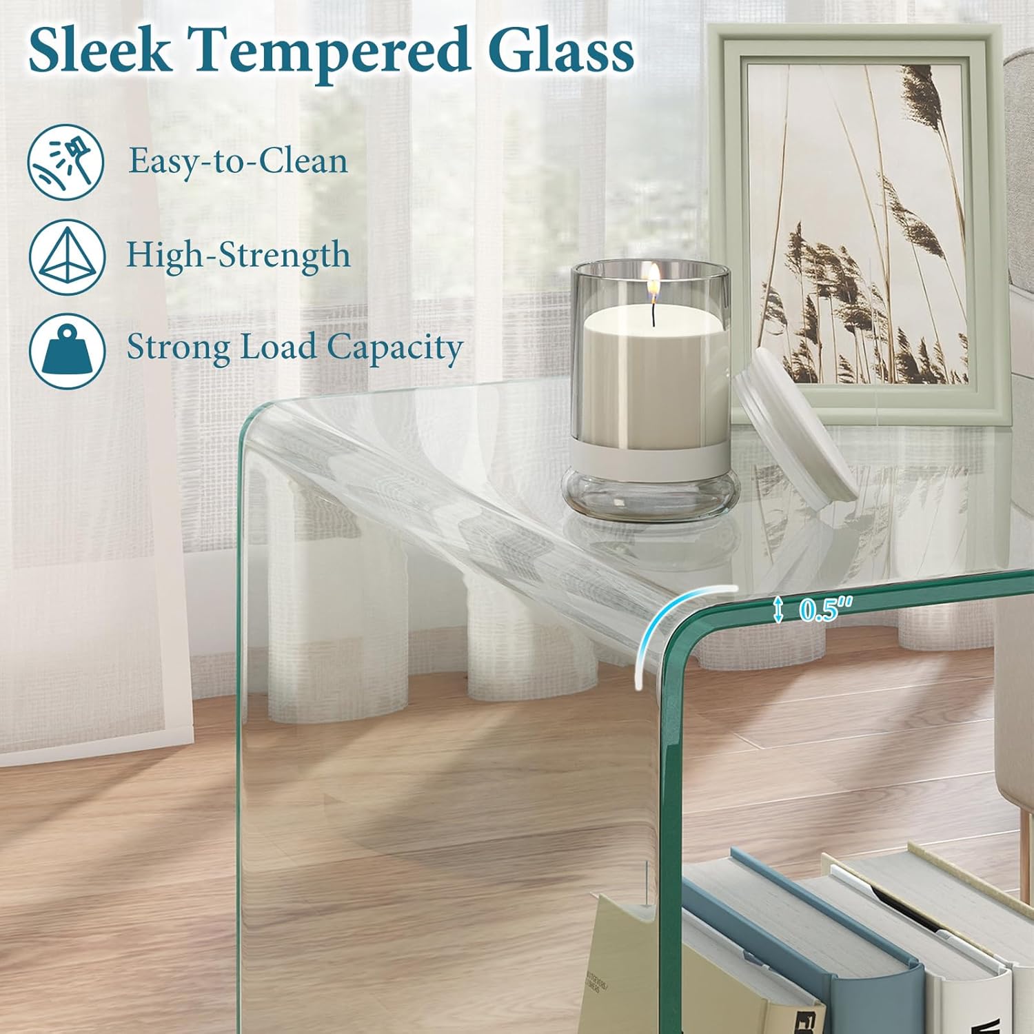 Tangkula Tempered Glass Side Table, Modern C-Shaped Bedside Table Nightstand with Storage Shelf, 4 Lockable Universal Wheels, Rolling Sofa End Table for Living Room Bedroom Office (1, Transparent)