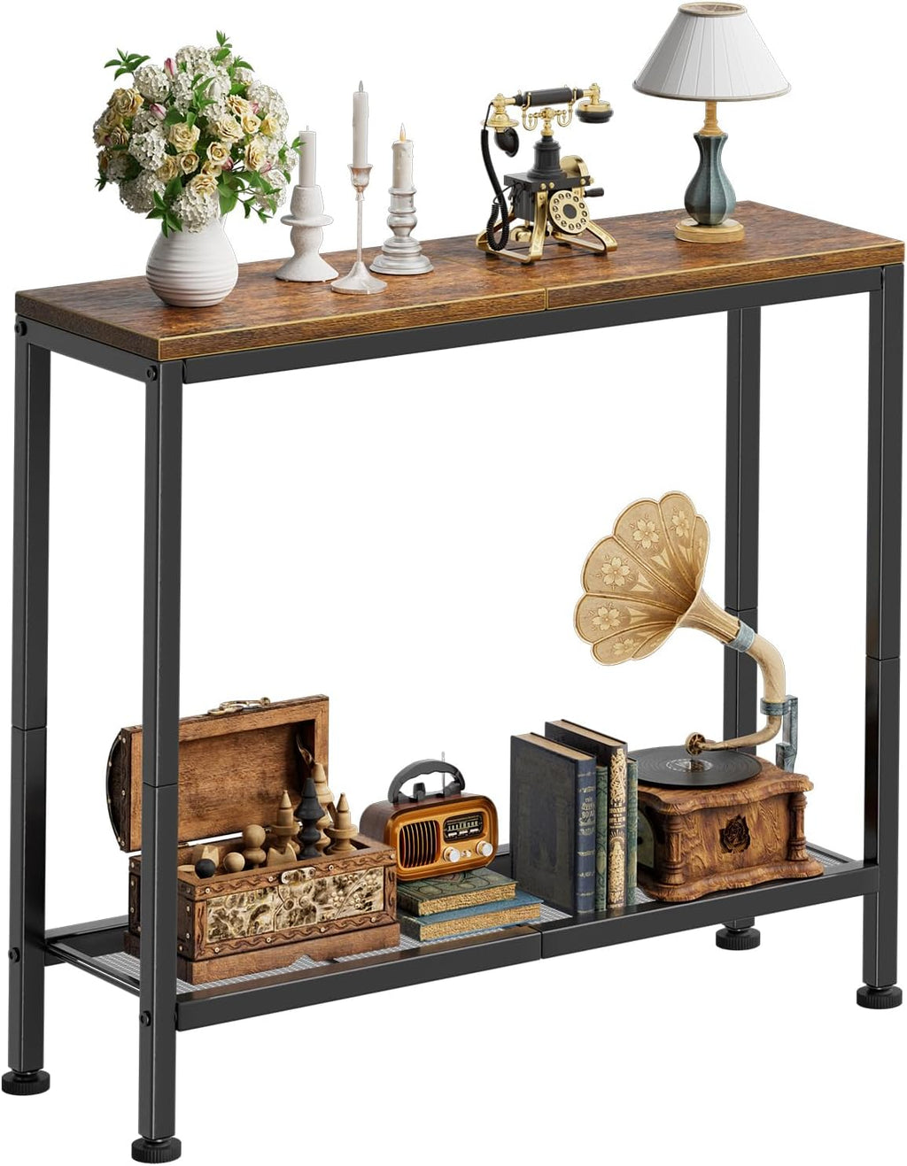 Simple Trending Console Table, 32" Sofa Table with Storage Shelf, Narrow Entryway Table, for Hallway, Behind The Couch, Living Room, Rustic Brown