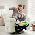Rocking Recliner Chair, 360° Swivel Rocker Chair, Chenille Upholstered Glider Chair with Side Pockets, q235 Steel Frame Lazy Boy Recliner Single Sofa for Living Room, Nursery, Small Spaces, Beige