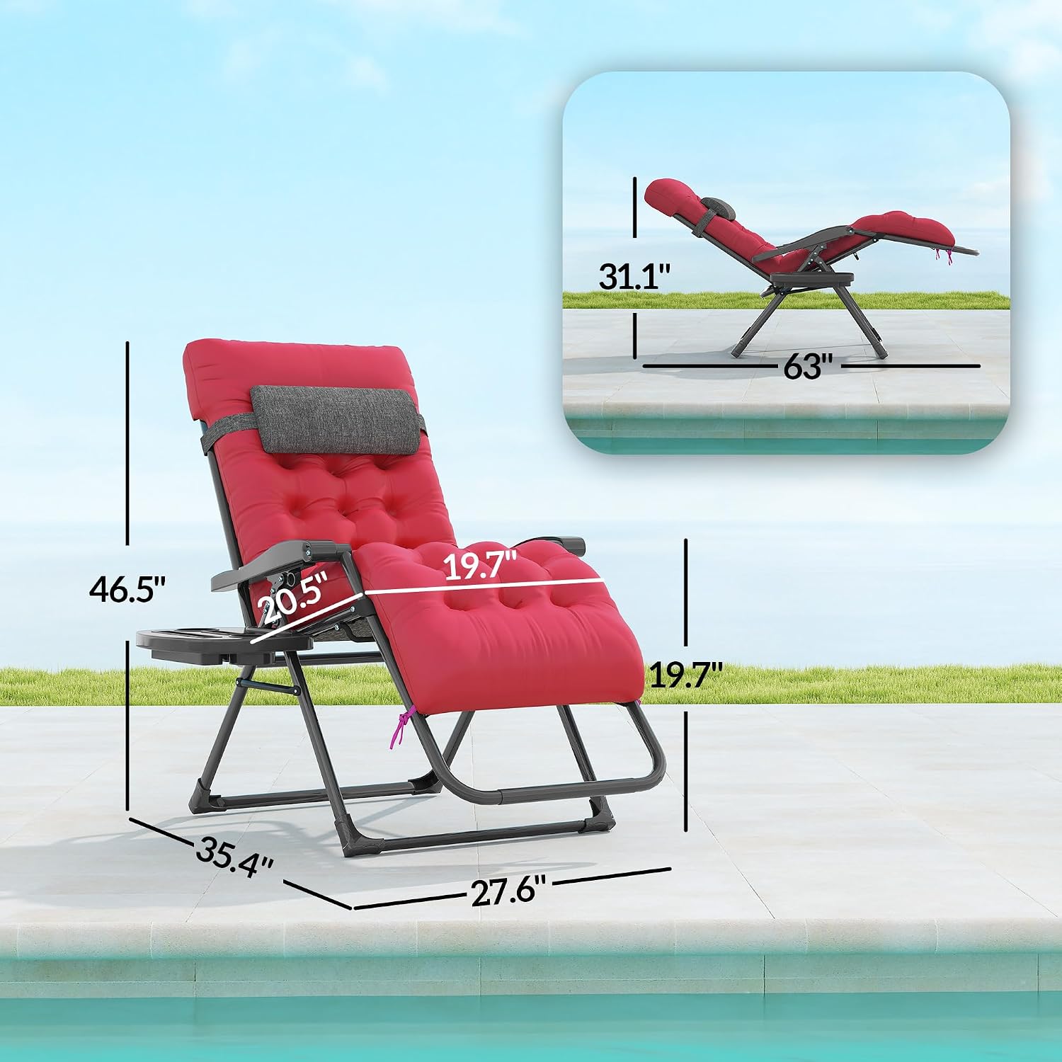 Outsunny Zero Gravity Chair, Reclining Lounge Chair with Cushion,Red | Padded, Folding, Infinity, Side Tray, Indoor Outdoor, Supports up to 264 lbs
