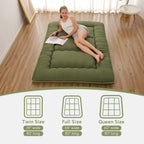 Zelladorra Japanese Floor Mattress, Futon Mattress with Portable Storage Bag and Washable Cover, Roll Up Thick Tatami Mat Suitable for Camping, Guest Room, Green, Twin
