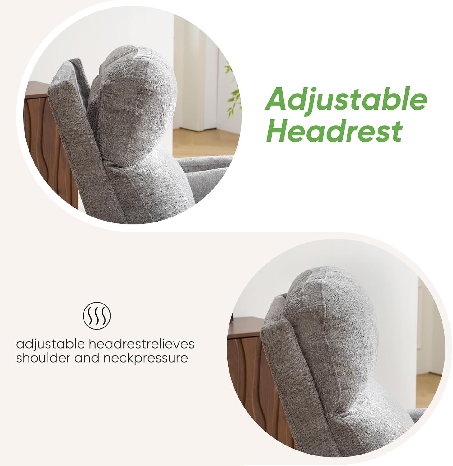 Oversized Power Recliner with Massage and Heat, Swivel Rocker Recliner with Adjustable Headrest, Glider Recliner Nursery Chair with 2 Pillows, rocking nursery recliner for Living Room,Light Grey