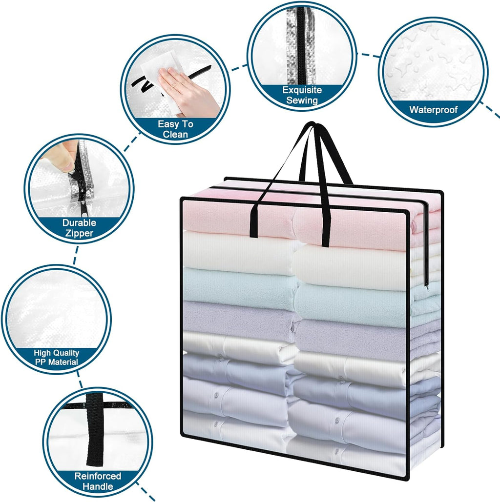 95L Under Bed Storage Bag, 2-Pack Clothes Storage Bags with Zippers and Handles, Clear Moving Bags for Quilt Pillow Blanket Bedding Storage or Wreath Closet Organizer Home Storage