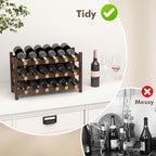 Giantex Bamboo Wine Rack, 3-Tier 18 Bottle Wine Storage Cabinet Shelf, Small Bottle Organizer Freestanding Counter, Countertop Wine Rack for Kitchen, Bar, Pantry & Wine Cellar, Coffee