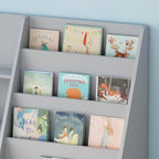 4 Tier Kids Bookshelf for Nursery, Baby Toddler Bookshelves Toy Organizers and Storage Bookcase, Wooden Children Book Shelf for Kids Rooms Classroom (Grey)