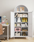 72.8" H White Metal Arched Pantry Cabinet, 30.7" W, 2-Door | Kitchen storage cupboard with 6 adjustable shelves, and anti-tip kit for pantry, dining, laundry, or bath, Assembly Required