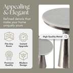 Metal Accent Table with Marble Top - Modern Round Side Table for Living Room and Bedroom - Tapered Base - Indoor Use Only - Marble and Metal Home Decor - Living Room Accent – 22", Silver