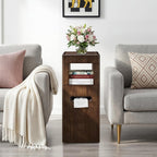 Multi Use Side End Table with Charging Station for Living Room, Solid Wood Small Table with a Hidden Tissue Box for Small Space, Modern Minimalist Nightstand for Bedroom (Walnut)