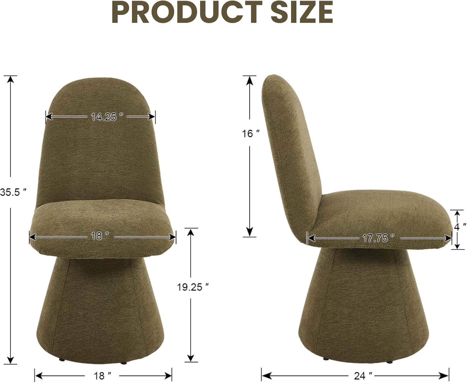DUOMAY 360° Swivel Dining Chairs Set of 2, Mid Century Modern High Back Upholstered Kitchen Room Chair with Silent Rotating Base, Soft Chenille Accent Chair for Home Office Bedroom Reading, Green