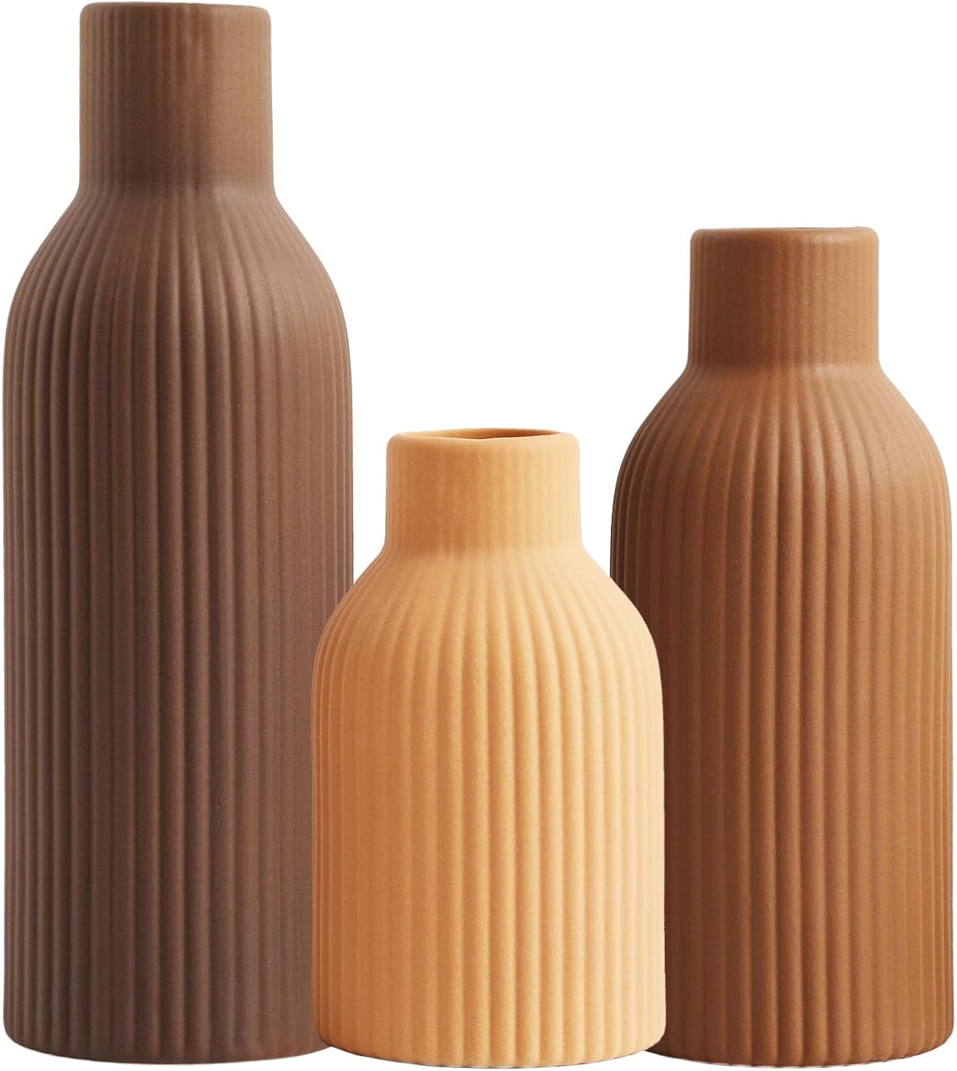 Joeabor Ceramic Vase Set of 3 - Handcrafted Ceramic Vases for Home Decor & Shelf - Modern Farmhouse Decor for Kitchen, Office, Bedroom & Living Room Decorative Objects for Mantel, Table Centerpieces