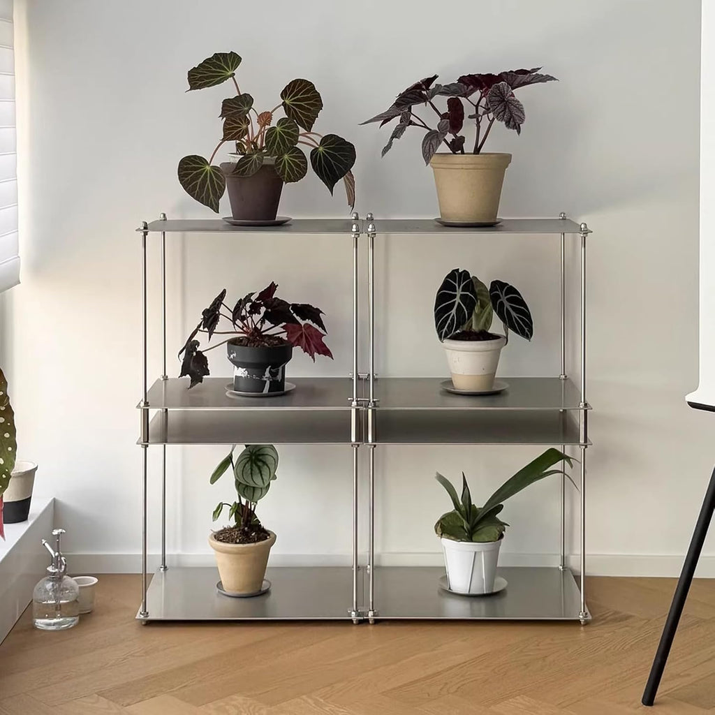 2 Tier Stainless Steel Side Table,Modular Stainless Steel Shelving Unit, Metal Storage Shelf Rack for Livingroom,Bedroom,Kitchen,Bathroom,Easy to Assemble