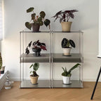 2 Tier Stainless Steel Side Table,Modular Stainless Steel Shelving Unit, Metal Storage Shelf Rack for Livingroom,Bedroom,Kitchen,Bathroom,Easy to Assemble
