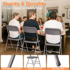 VTOY Commercial Grade Folding Chair with Padded Fabric Cushion（16"X16" |Double-hinged Legs Luxury Style|4.5kg Capacity Max Weight 150Kg for Home and Office,Indoor and Outdoor Events (2, PU-Gray)