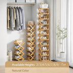 DDRIC The 9-Tier No-Assembly Bamboo Rack, Foldable 9 Tier Bamboo Shoe Rack with Collapsible Vertical Design, Space-Saving Shoe Storage Shelf for Entryway Closet Dorm, No-Tool Assembly (Nuture,9)
