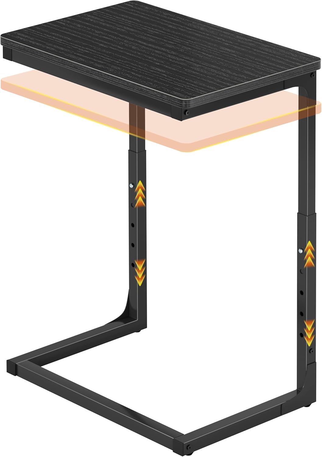 Adjustable C Side Table - End Table Living Room Bedroom Indoor Small C Shaped Couch Tray Desk, Black