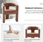 Modern Barrel Dining Chair, Comfy Faux Leather Upholstered Chairs with Open-Back, Assembled Vanity Chair, PU Leather Accent Chair Side Armchair for Dining Room, Kitchen, Living Room（Brown）