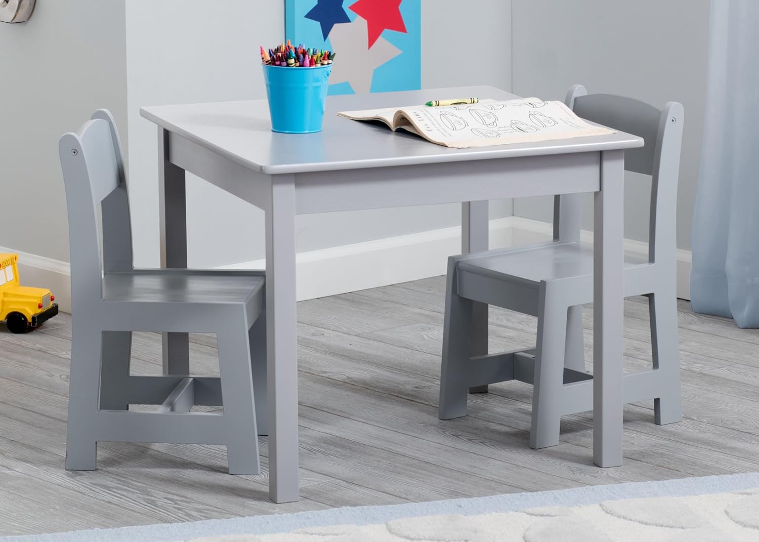 Delta Children MySize Kids Wood Table and Chair Set (2 Chairs Included) - Ideal for Arts & Crafts, Snack Time & More - Greenguard Gold Certified, Grey, 3 Piece Set