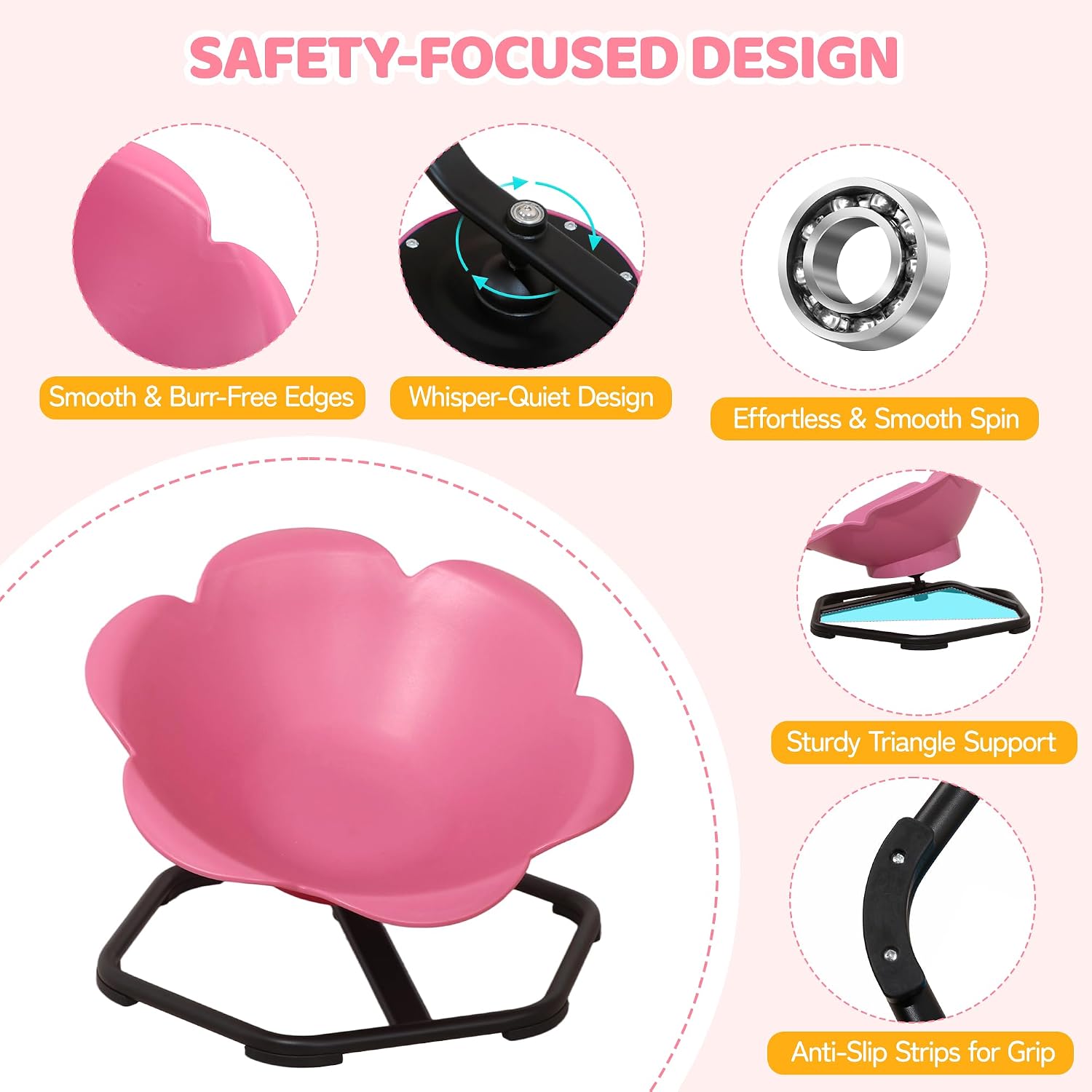Spinning Chair for Autistic Kids, Flower-Shaped Sensory Spinning Chair for Balance & Coordination, Sit and Spin Sensory Chair, Autism Sensory Toys for Coordination Balance Focus (Pink)