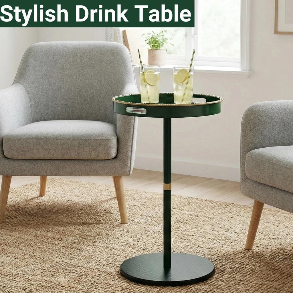 Gesodant Boho Single Leg Round Side Table with Tray Top, Pedestal Drink Table for Small Spaces, Aesthetic Accent Nightstand for Living Room, Bedroom, Corners, and Office (Green Leopard)